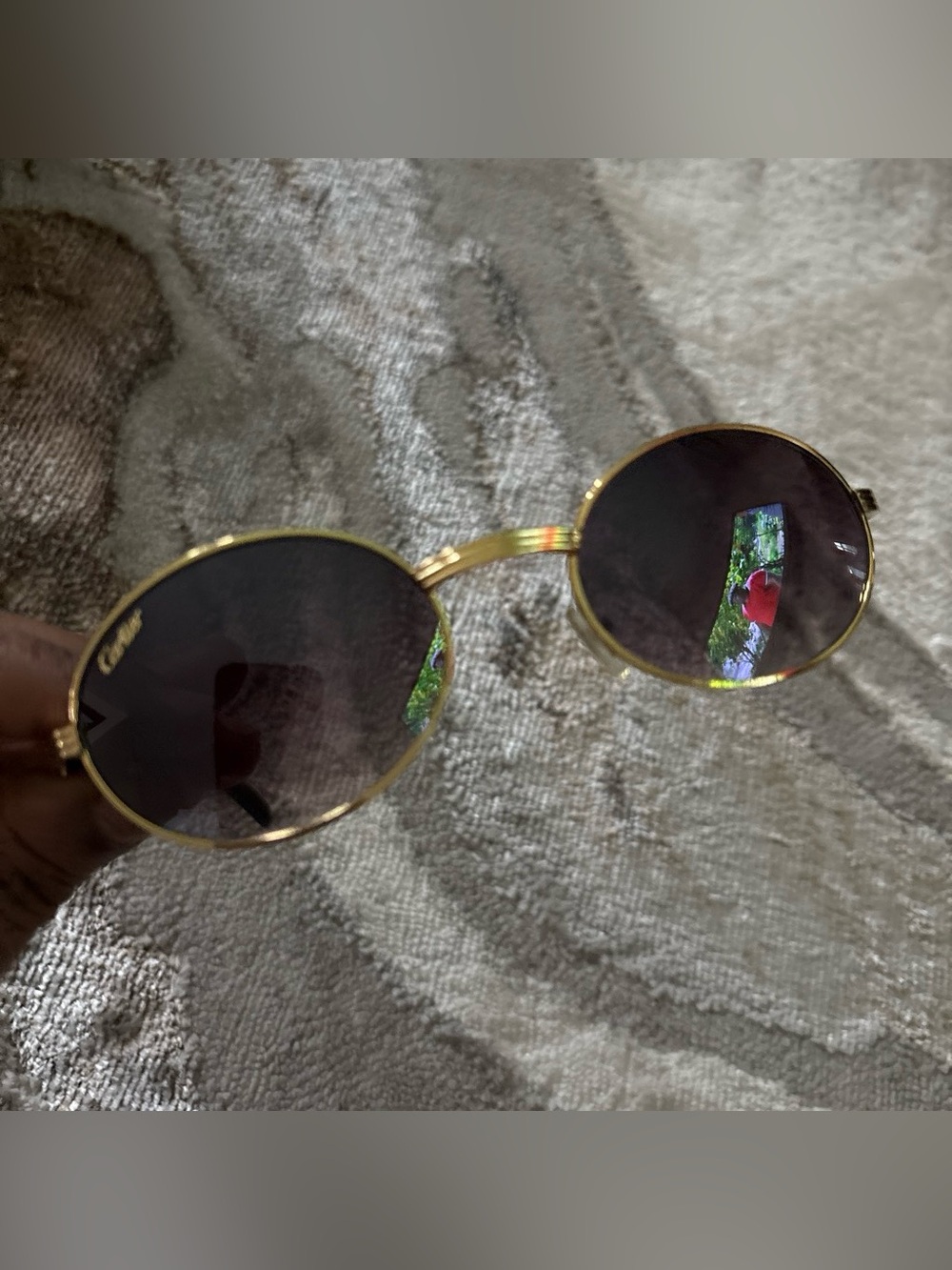 Cartier Round Gold Frame Sunglasses with Dark Lenses broken